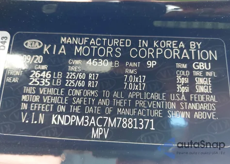 2021 Kia Sportage Lx из США, поврежденный, VIN KNDPM3AC7M7881371